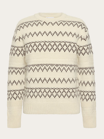 KnowledgeCotton Apparel - MEN Knitted pattern crew neck - RWS Knits 8030 Beige stripe