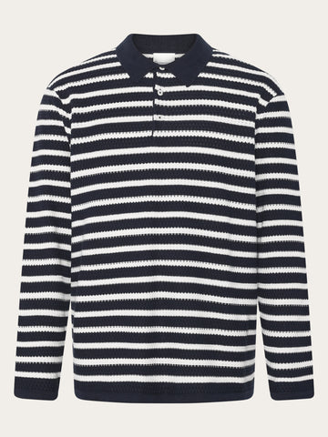 KnowledgeCotton Apparel - MEN Knitted stripe polo Polos 8036 Navy