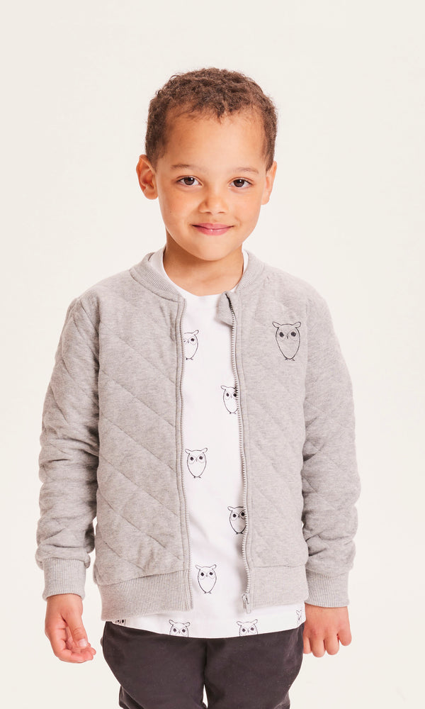 KnowledgeCotton Apparel - YOUNG LOTUS quilted zip cardigan Sweats 1012 Grey Melange