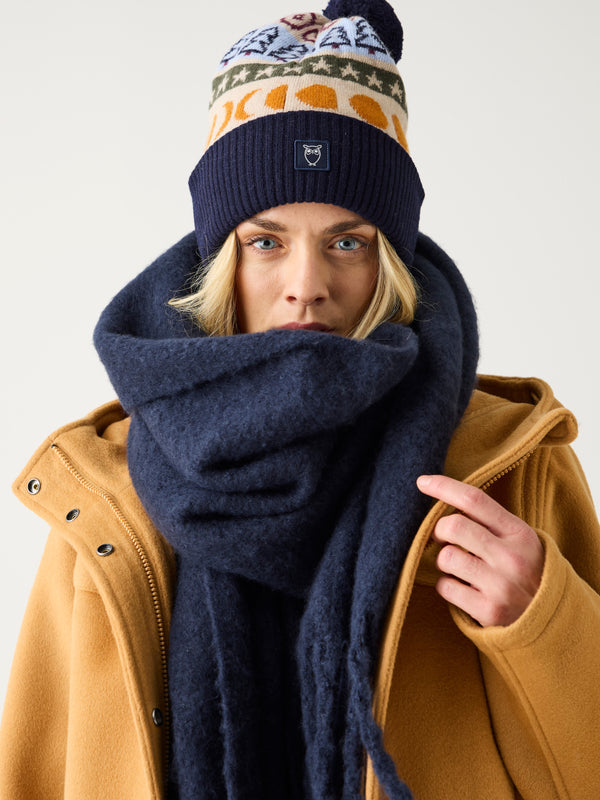 KnowledgeCotton Apparel - UNI Lambswool Jacquard Tassel Hat RWS Hats 9921 Blue