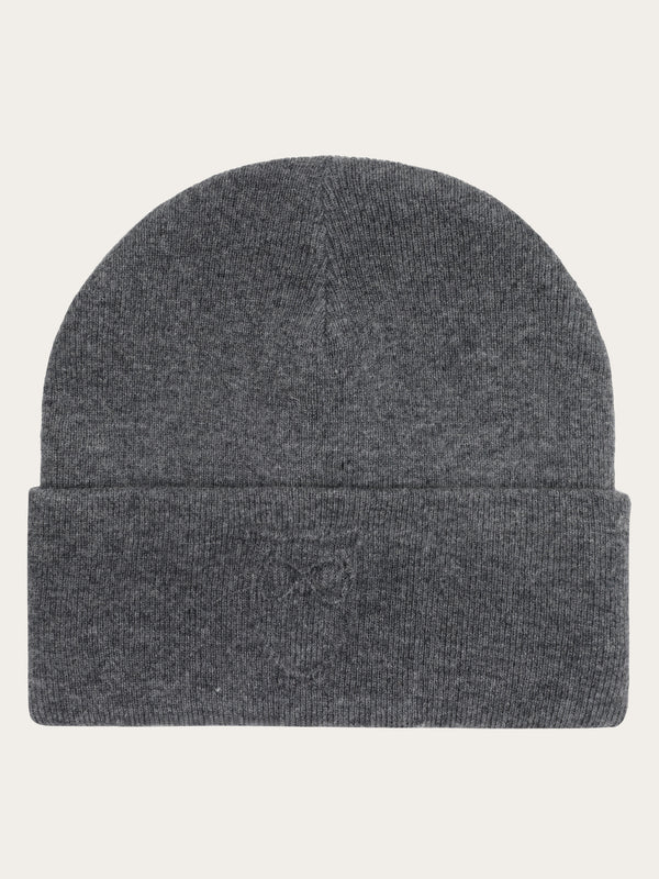 KnowledgeCotton Apparel - UNI Lambswool Logo Embossed Beanie RWS Hats 1073 Dark Grey Melange