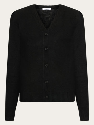 KnowledgeCotton Apparel - WMN Lambswool V-neck Cardigan Knits 1300 Black Jet