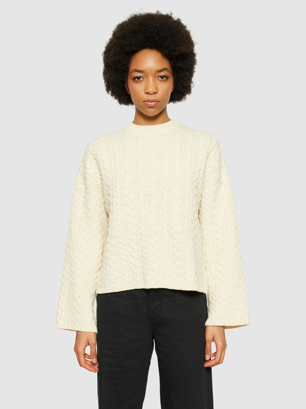 KnowledgeCotton Apparel - WMN Lambswool cable crew neck - RWS Knits 1348 Buttercream