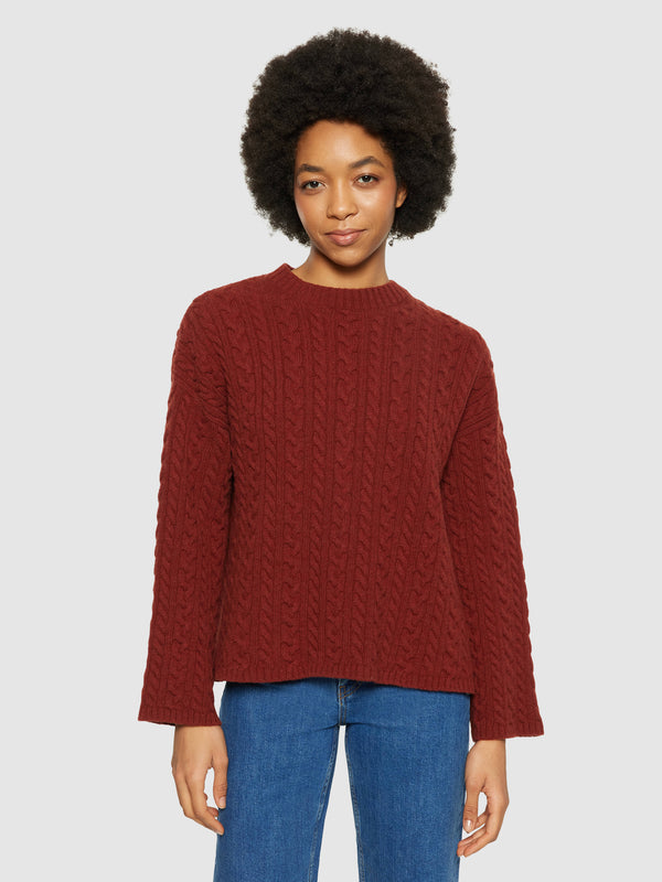 KnowledgeCotton Apparel - WMN Lambswool cable crew neck - RWS Knits 1478 Fired Brick