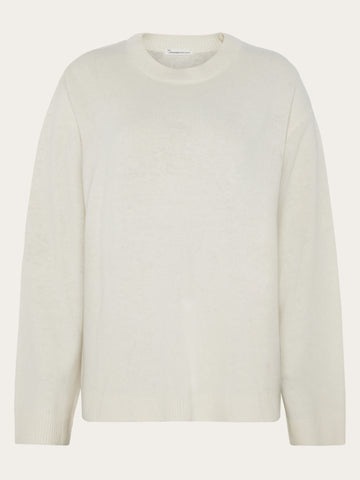 KnowledgeCotton Apparel - WMN Lambswool crew neck sweater Knits 1387 Egret