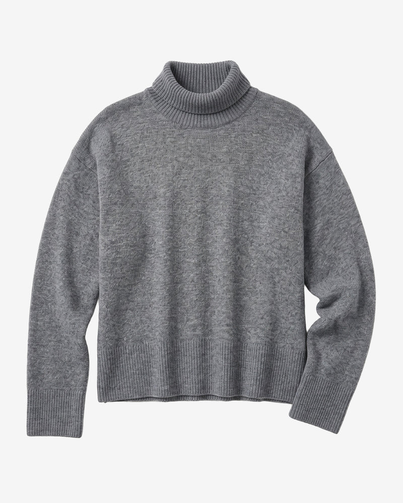 KnowledgeCotton Apparel - WMN Lambswool high neck sweater Knits 1073 Dark Grey Melange