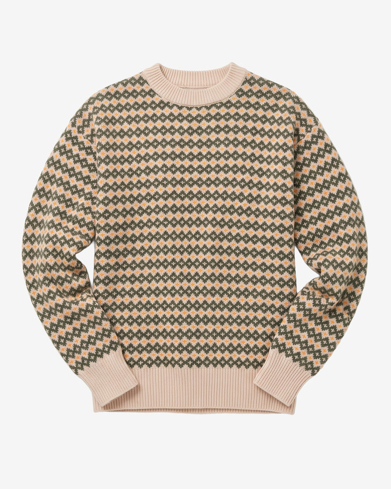 KnowledgeCotton Apparel - MEN Lambswool jacquard sweater Knits 9923 Green