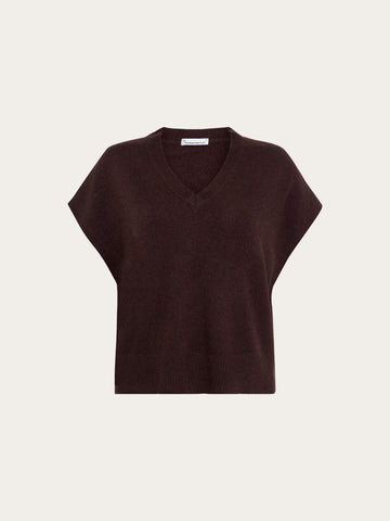 KnowledgeCotton Apparel - WMN Lambswool knit vest Knits 1487 Chocolate Torte