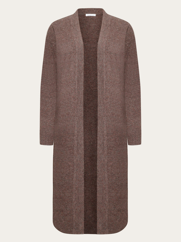 KnowledgeCotton Apparel - WMN Lambswool long cardigan - RWS Knits 1243 Demitasse (brown)