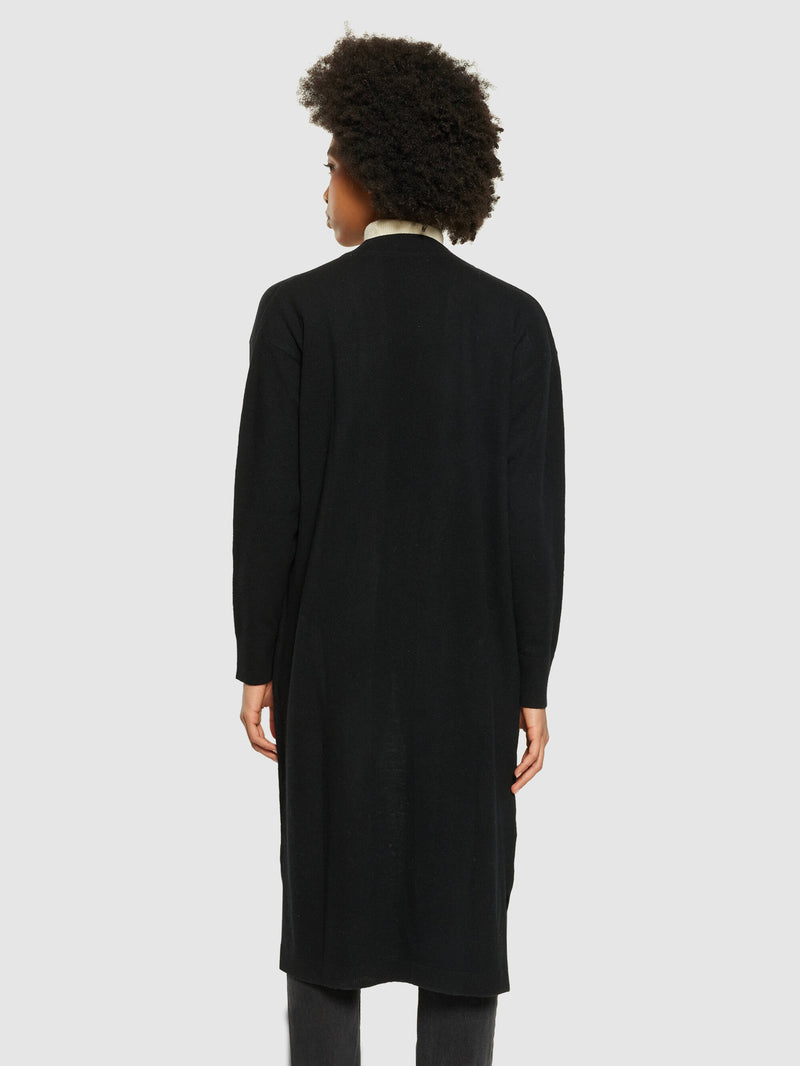 KnowledgeCotton Apparel - WMN Lambswool long cardigan - RWS Knits 1300 Black Jet