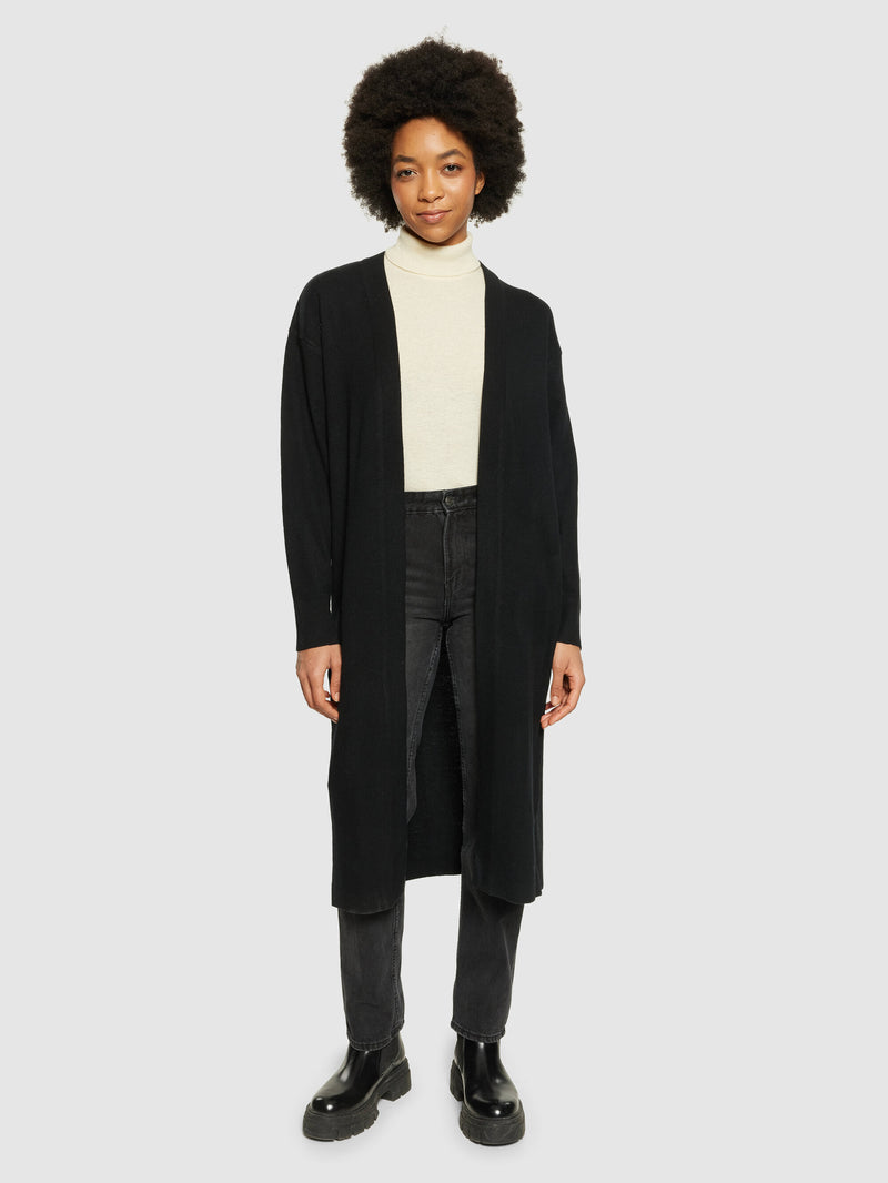 KnowledgeCotton Apparel - WMN Lambswool long cardigan - RWS Knits 1300 Black Jet