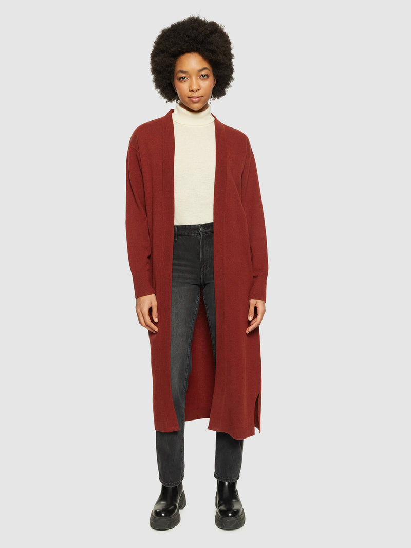 KnowledgeCotton Apparel - WMN Lambswool long cardigan - RWS Knits 1478 Fired Brick