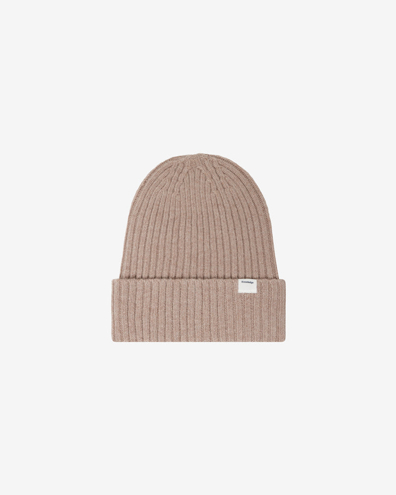 KnowledgeCotton Apparel - UNI Lambswool rib beanie Hats 1336 Kelp melange