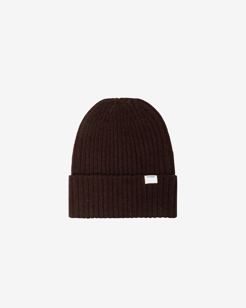 KnowledgeCotton Apparel - UNI Lambswool rib beanie Hats 1487 Chocolate Torte