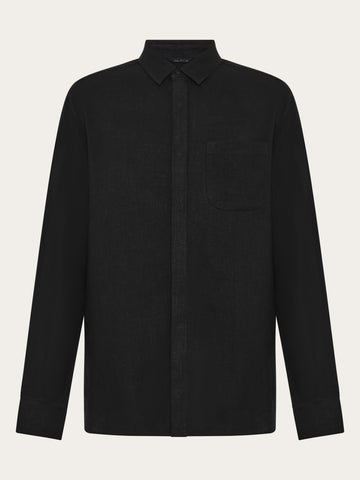 KnowledgeCotton Apparel - MEN Linen-mix shirt Shirts 1300 Black Jet