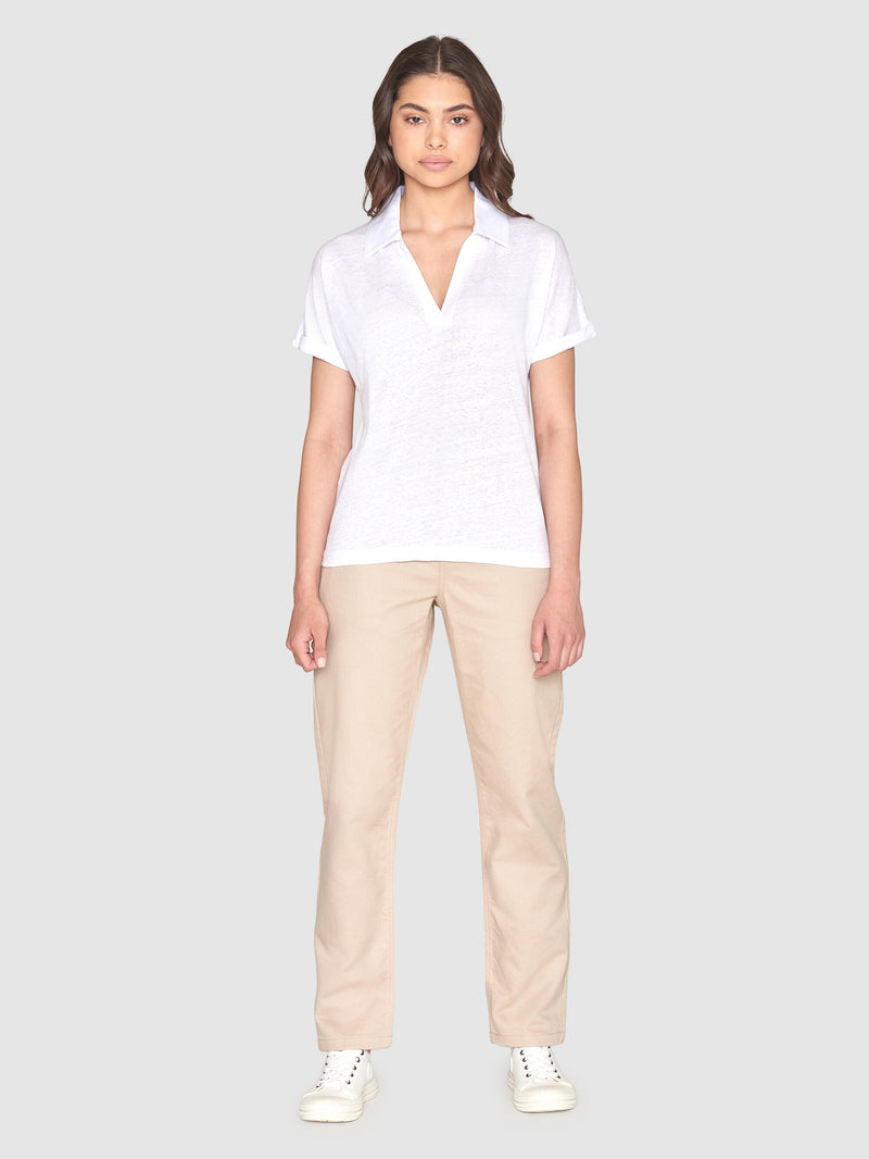 KnowledgeCotton Apparel - WMN Organic Linen Polo GOTS/Vegan T-shirts 1010 Bright White