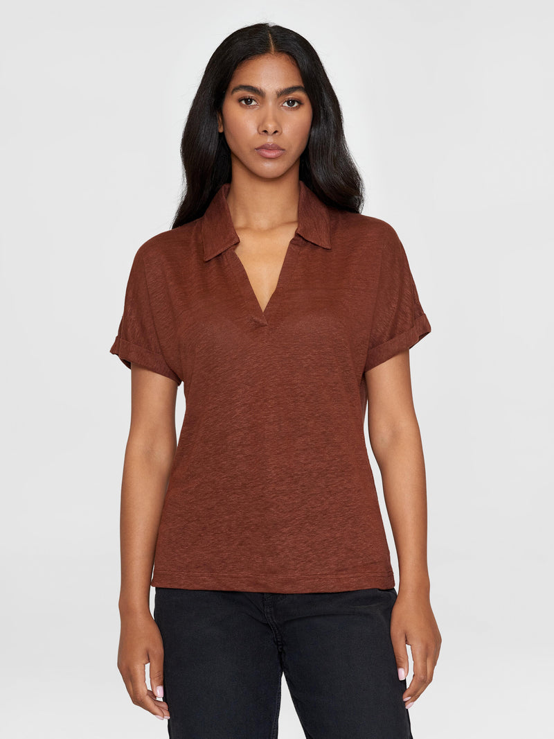 KnowledgeCotton Apparel - WMN Linen bat sleeve polo - GOTS/Vegan Polos 1441 Tiramisu