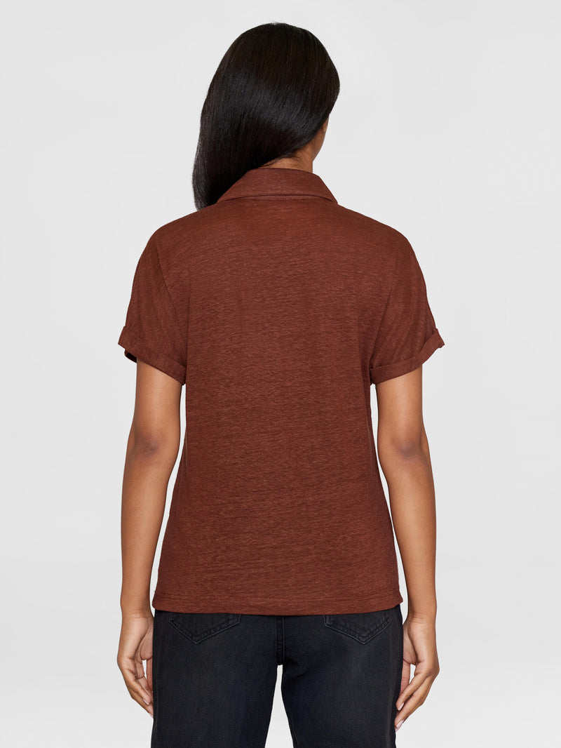 KnowledgeCotton Apparel - WMN Linen bat sleeve polo - GOTS/Vegan Polos 1441 Tiramisu