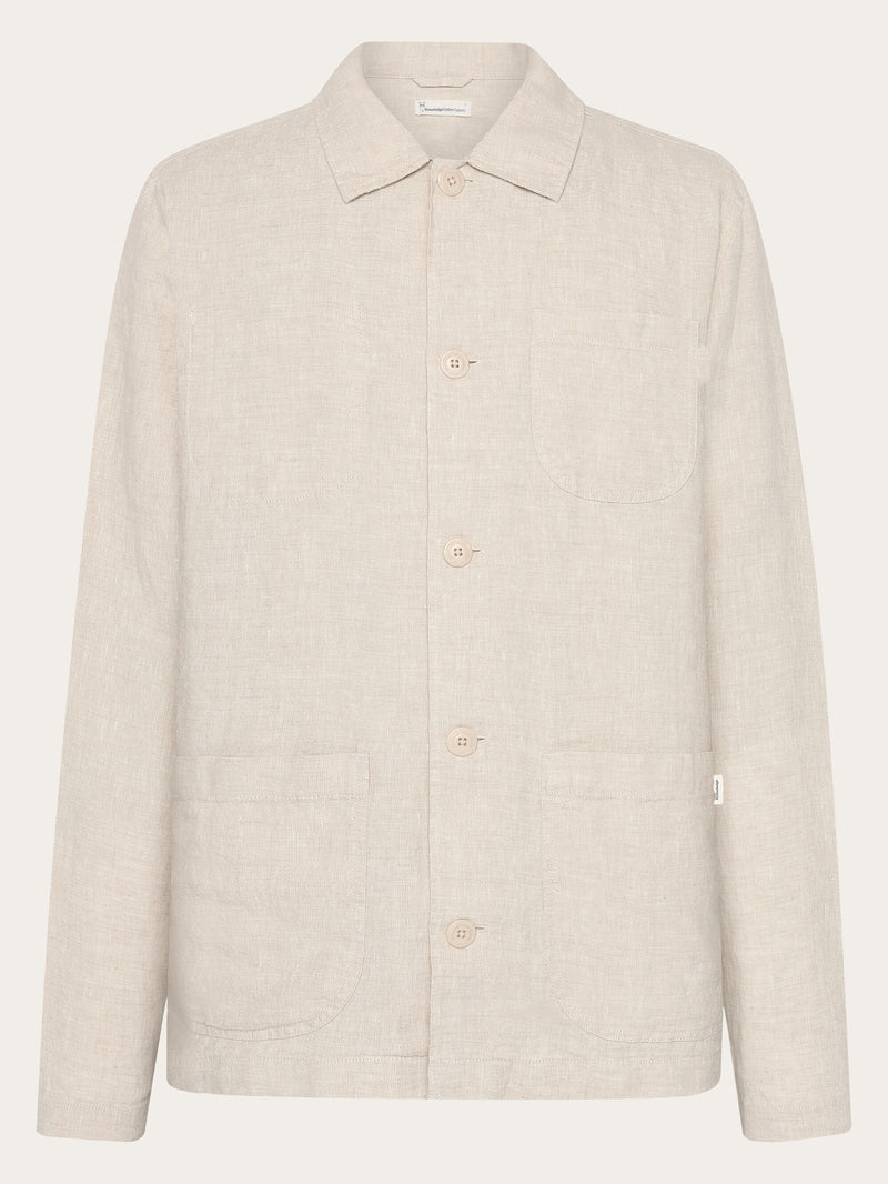 KnowledgeCotton Apparel - MEN Linen overshirt Overshirts 1228 Light feather gray