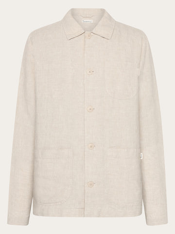 KnowledgeCotton Apparel - MEN Linen overshirt Overshirts 1449 Yarndyed - Light feather gray