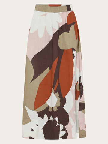 KnowledgeCotton Apparel - WMN Linen print maxi skirt Skirts 9932 Multi color AOP