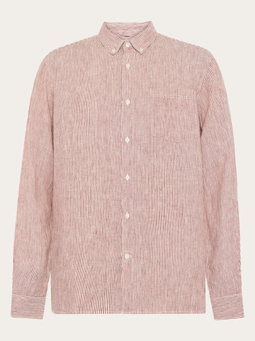 KnowledgeCotton Apparel - MEN Linen stripe shirt Shirts 1488 Burnt Brick