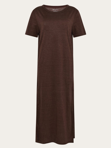 KnowledgeCotton Apparel - WMN Linen t-shirt dress Dresses 1489 Shaved Chocolate