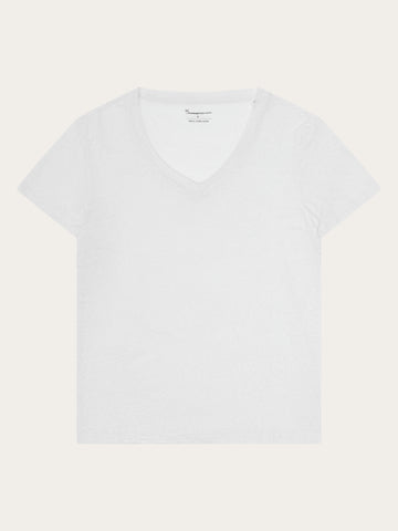 KnowledgeCotton Apparel - WMN Linen v-neck t-shirt T-shirts 1010 Bright White