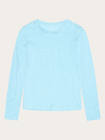 KnowledgeCotton Apparel - WMN Long sleeve linen t-shirt - GOTS/Vegan Long Sleeves 1480 Aqua-Esque