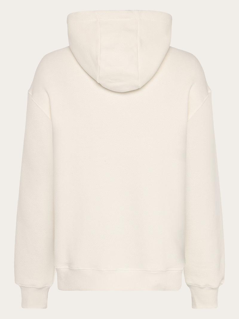 KnowledgeCotton Apparel - MEN Loose fit hood kangaroo pocket sweat with embroidery at chest Sweats 1387 Egret