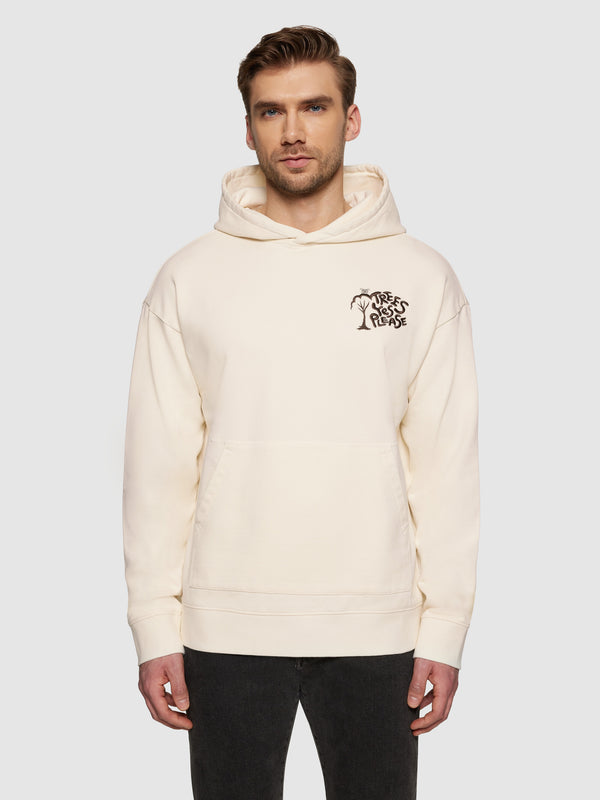 KnowledgeCotton Apparel - UNI Loose fit hood sweat Trees Yes Please print - GOTS/Vegan Sweats 1387 Egret