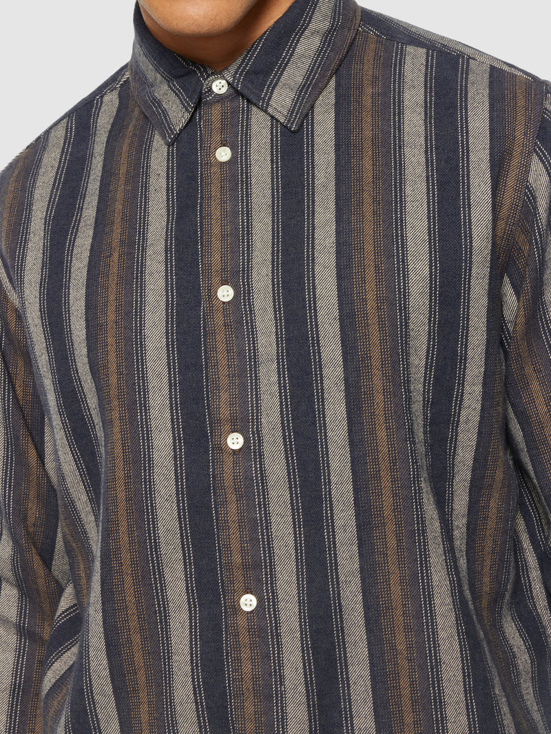 KnowledgeCotton Apparel - MEN Loose fit striped flannel shirt - GOTS/Vegan Shirts 8024 Yellow stripe