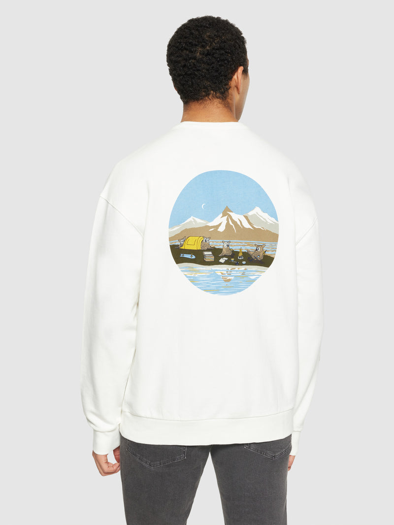 KnowledgeCotton Apparel - MEN Loose fit sweat owl chill camp print - Regenerative Organic Certified® - GOTS/Vegan Sweats 1387 Egret