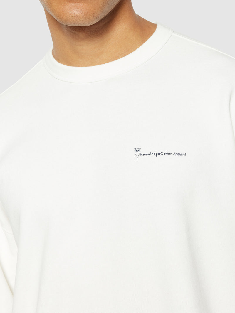 KnowledgeCotton Apparel - MEN Loose fit sweat owl chill camp print - Regenerative Organic Certified® - GOTS/Vegan Sweats 1387 Egret