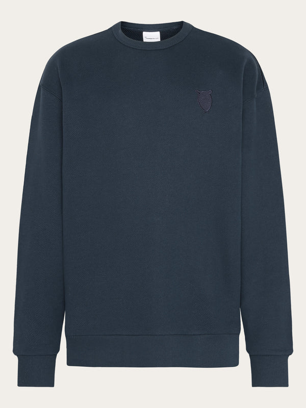 KnowledgeCotton Apparel - MEN Straight fit sweat with embroidery at chest Sweats 1001 Total Eclipse