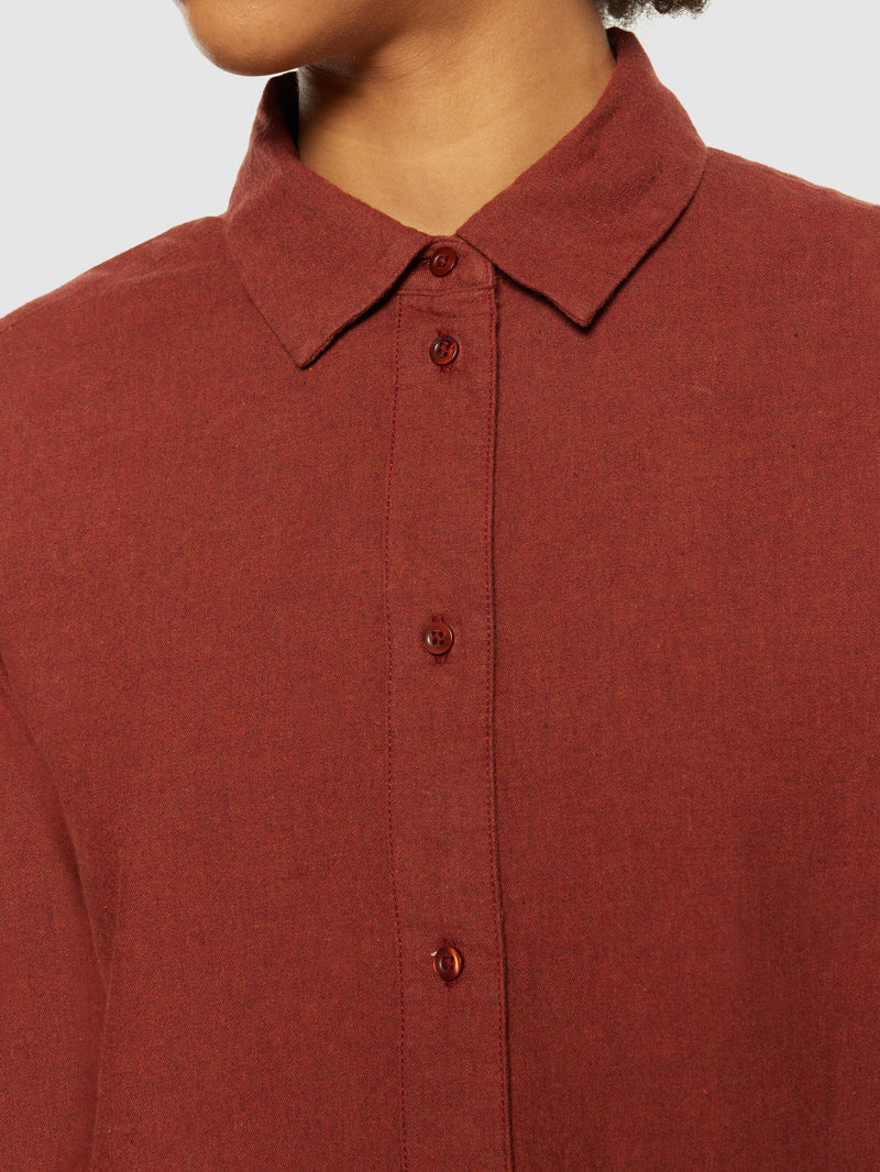 KnowledgeCotton Apparel - WMN Loose flannel long sleeved shirt Shirts 1478 Fired Brick