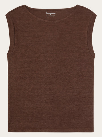 KnowledgeCotton Apparel - WMN Loose fold up linen t-shirt T-shirts 1489 Shaved Chocolate