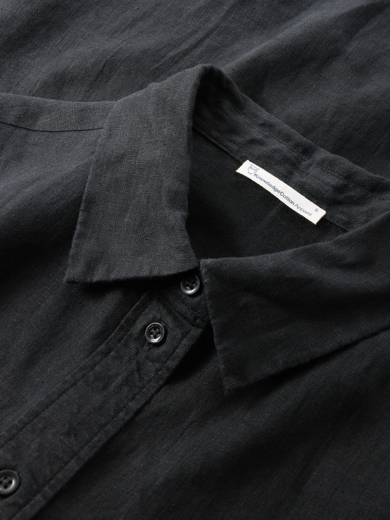 KnowledgeCotton Apparel - WMN Loose linen long sleeved shirt - GOTS/Vegan Shirts 1300 Black Jet