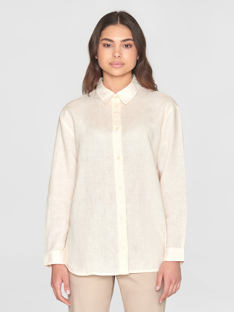 KnowledgeCotton Apparel - WMN Loose linen long sleeved shirt - GOTS/Vegan Shirts 1348 Buttercream