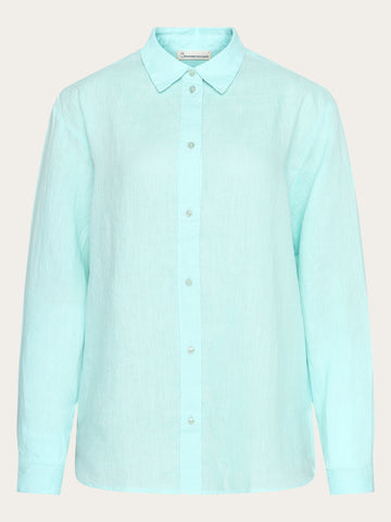 KnowledgeCotton Apparel - WMN Loose linen shirt Shirts 1480 Aqua-Esque