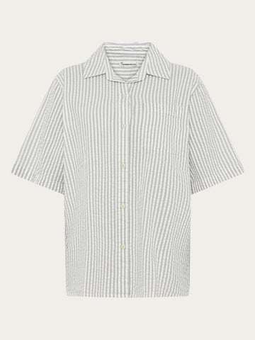 KnowledgeCotton Apparel - WMN Loose seersucker short sleeve shirt Shirts 8031 Grey stripe