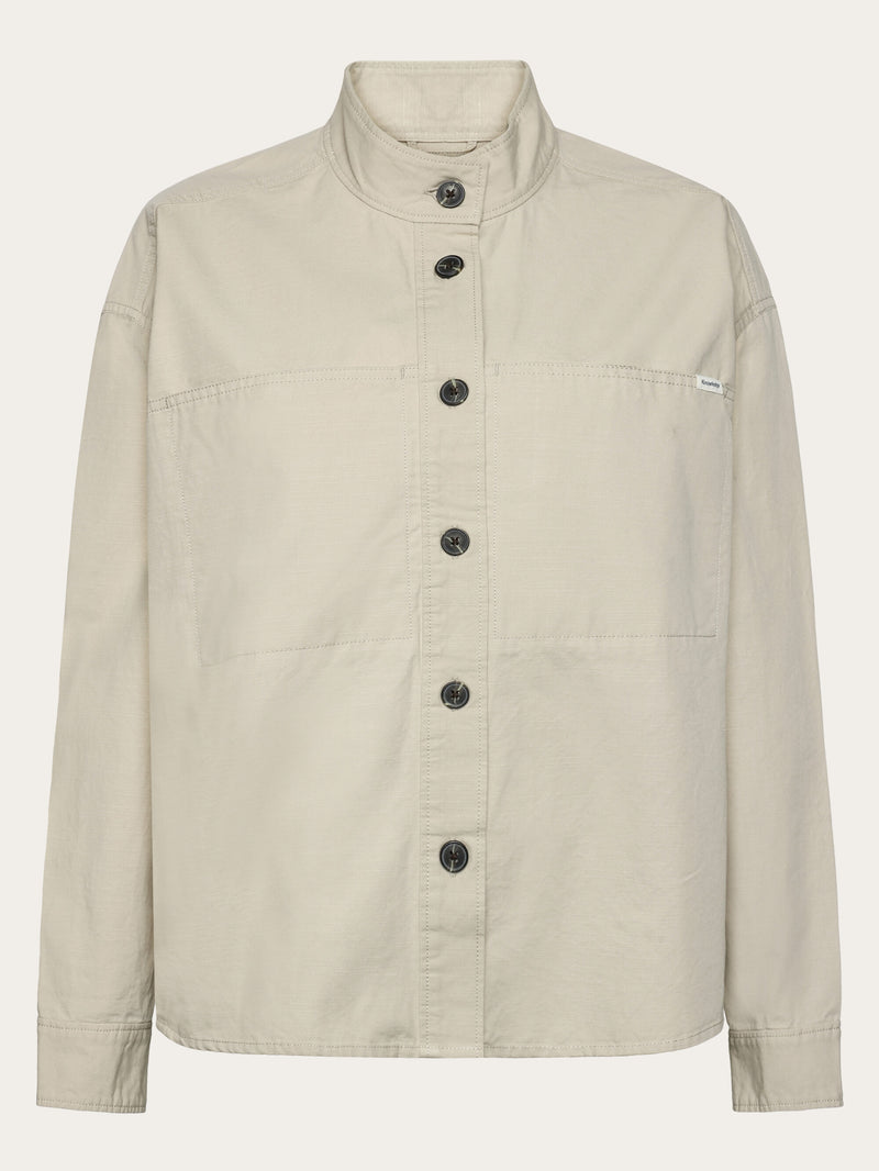 KnowledgeCotton Apparel - WMN Loose stand collar slub overshirt - GOTS/Vegan Overshirts 1228 Light feather gray