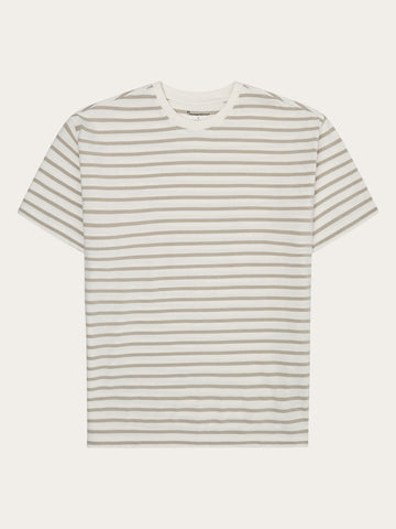 KnowledgeCotton Apparel - MEN Loose striped t-shirt T-shirts 8030 Beige stripe