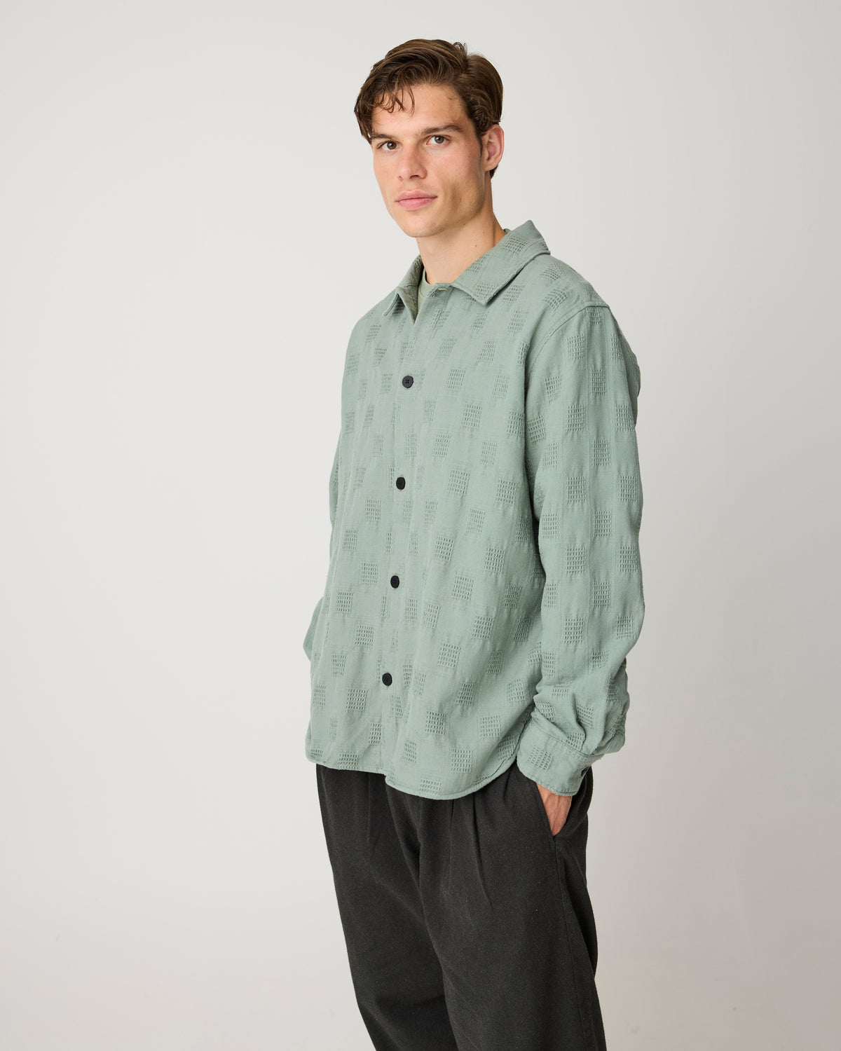 KnowledgeCotton Apparel - MEN Loose structure overshirt Overshirts 1396 Lily Pad