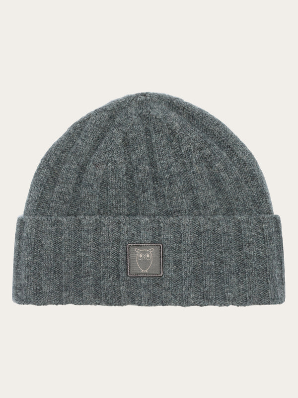 KnowledgeCotton Apparel - UNI Low wool 5x4 rib beanie - RWS Hats 1073 Dark Grey Melange