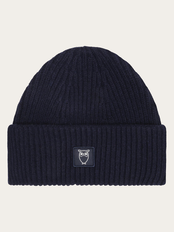 KnowledgeCotton Apparel - UNI Low wool rib beanie Hats 1001 Total Eclipse