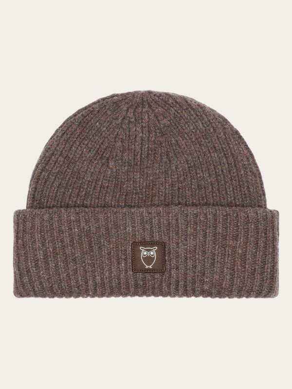 KnowledgeCotton Apparel - UNI Low wool rib beanie Hats 1243 Demitasse (brown)