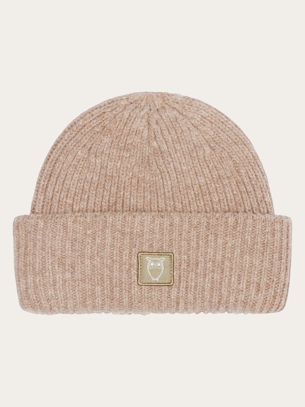 KnowledgeCotton Apparel - UNI Low wool rib beanie Hats 1336 Kelp melange