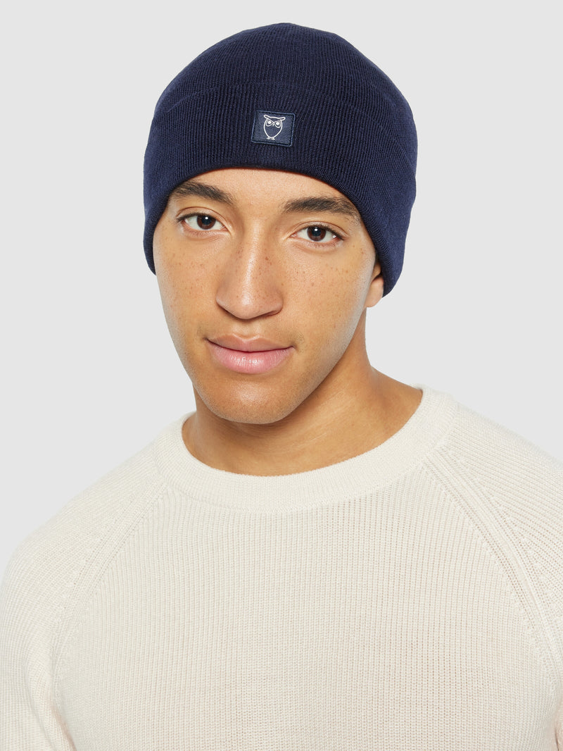 KnowledgeCotton Apparel - UNI Merino Wool Double Layer Beanie RWS Hats 1001 Total Eclipse