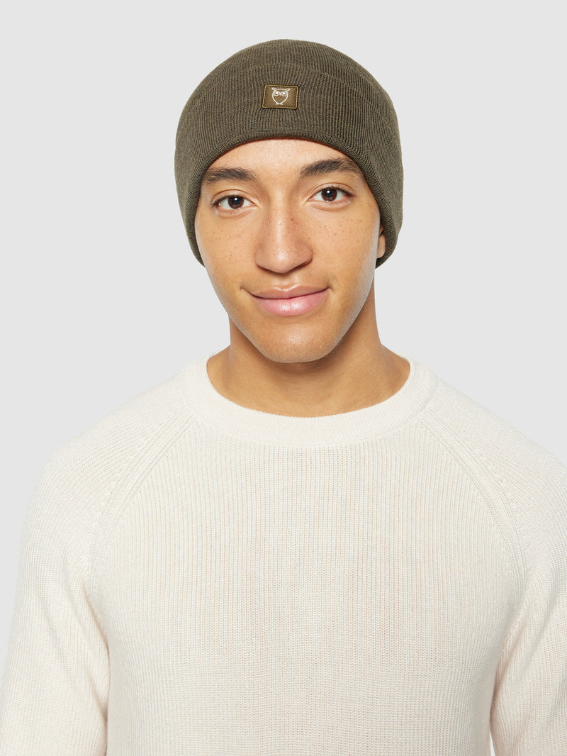 KnowledgeCotton Apparel - UNI Merino Wool Double Layer Beanie RWS Hats 1100 Dark Olive